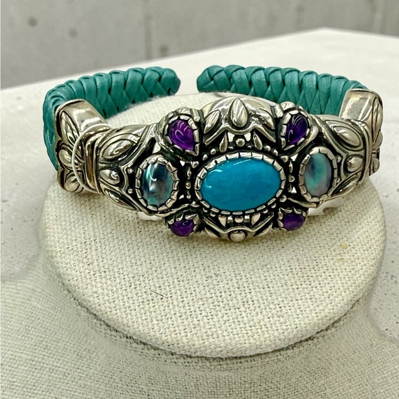 Carolyn Pollack Relios Turquoise Multi Stone Sterling Leather Cuff NWT 6 3/4” - Picture 10 of 17